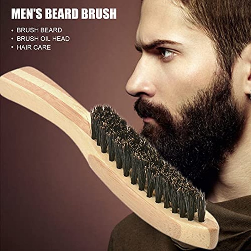 Beard Styling Brush with Strong Toughness, Portable Ergonomic Curved Design for Beard, Mustache Straightening and Growth Promotion (Small)