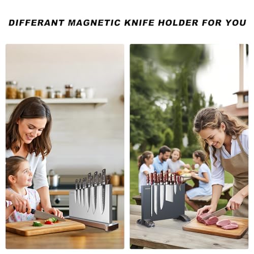 Fomidao 16x3.94x11 Inch Magnetic Knife Holder Stand - Large Stainless Steel Double-Sided Kitchen Rack with 3 Magnet Strips