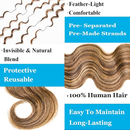 Blonde Body Wave Crochet Human Hair Extensions - 4/27/30 Color, 18 Inch, 60g, Knotless Micro Loop