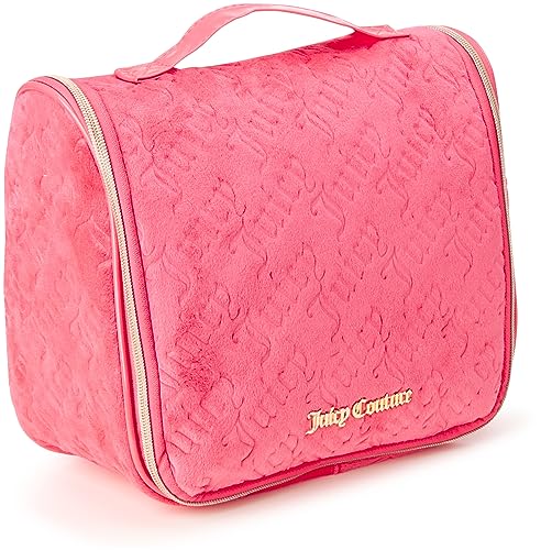 Pink Makeup Bag with Hanging Hook - Velour Logo Travel Organizer