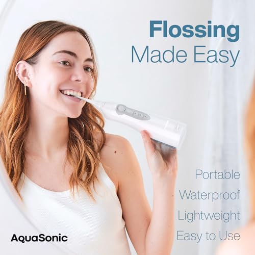 Aquasonic Aqua Flosser Water Flosser ADA Accepted White - Cordless & Travel-Friendly