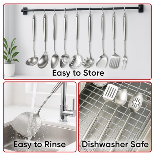 Newness 9 Pcs Stainless Steel Cooking Utensil Set - Long Handle Kitchen Tools