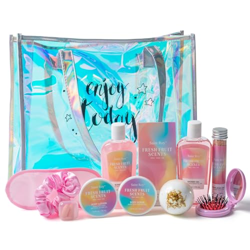 Valentines Spa kit Gift for Her, Christmas Gifts for Women - Unique Gift Set for Teen Girls Tote Bag for Women, 13pcs Fresh Gift Baskets for Girls, Birthday Gifts for Daughter, Girlfriend