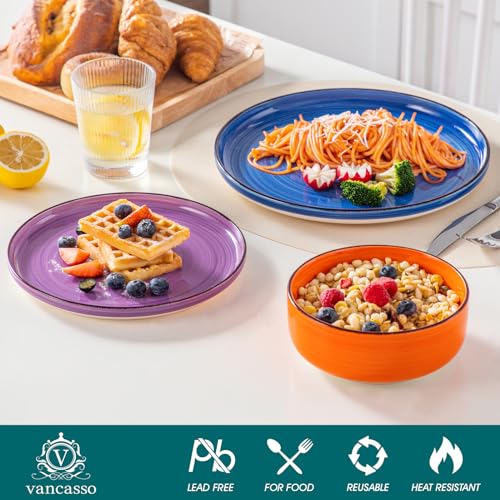 Multicolor 18-Piece Dinnerware Set for 6 - Stoneware Plates & Bowls, Dishwasher & Microwave Safe