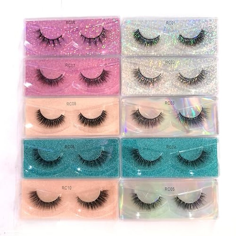 10 Pairs False Eyelashes Natural, Wholesale 5D Fuffy Volume Lashes, Faux Mink Eyelash Bulk with Portable Boxes