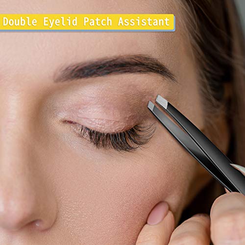 Mudder 24 Pieces Eyebrow Tweezers Bulk Stainless Steel Slanted Tip Precision Tweezers for Facial Hair, Blackhead and Tick Remover, Men and Women Professional(Black)