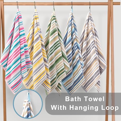 Yellow Gray Cotton Washcloths 6 Pack - 13x13 Inches, Quick Dry, Striped