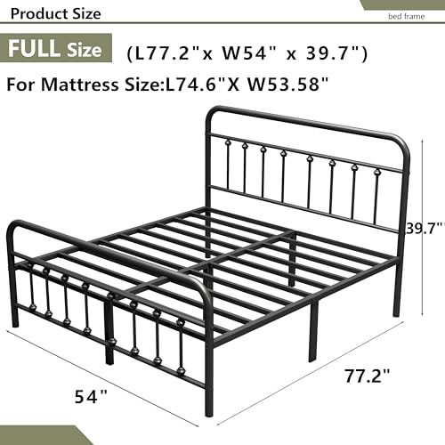 Full Victorian Metal Bed Frame with Storage - 14 Inch Heavy Duty Platform Bed