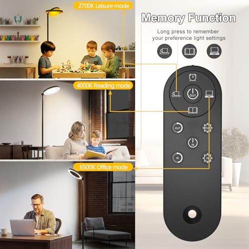 Black LED Floor Lamp 75.5 Inch Tall Dimmable Standing Lamp with Remote - Bright 2500lm Stepless Adjustable for Living Room & Office