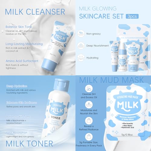 EONFAVE Milk Skin Care Set for Kids & Teens - Hydrating Skincare Gift for Girls 8-12