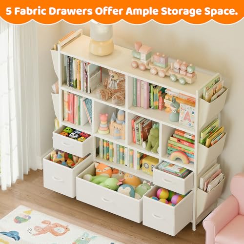 Kids Toy Storage Organizer with Drawers and Side Pockets - White