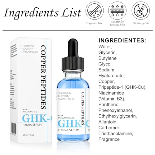 GHK-Cu Copper Peptide Facial Serum ? Moisture-Balancing Formula with Hyaluronic Acid ? Lightweight Daily Hydration, 1 fl oz