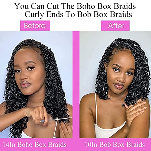 14 Inch Goddess Box Braids Crochet Hair T30 - Boho Style, 8 Packs