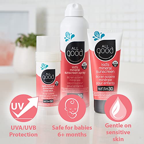 All Good Baby & Kids SPF 30 Mineral Sunscreen Lotion Pack of 2 - UVA/UVB, Reef Safe, Water Resistant, Zinc & Shea Butter, 3 oz