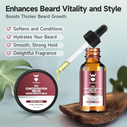 Men's Beard Growth Kit & Balm with Biotin, Natural Oils - MistySprite