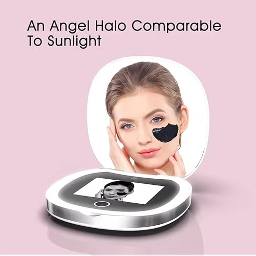 Portable led Mirror Beauty Mirror with Smart UV Sunscreen Tester, 360¡Æ Adjustable UV Camera for Skin Protection Detection Long - Standby Ideal for Sun Skin Care Travel Make up Mirror