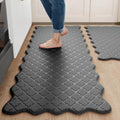 Arenarug Scalloped Kitchen Floor Mats 2PCS - Black, 24 x 39 & 24 x 59 Inches