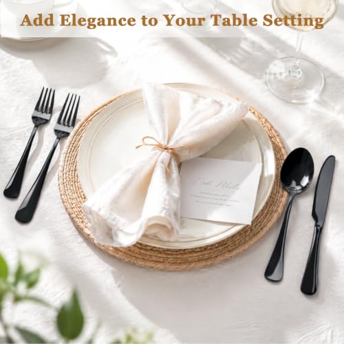 48-Piece Silverware Set with Steak Knives - Black Flatware for 8 - Food-Grade Stainless Steel - Elegant Mirror Finish