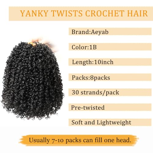 8 Packs Yanky Twist Crochet Hair for Black Women 10 Inch - Natural & Protective Style