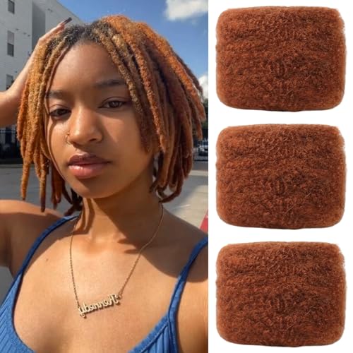 8 Inch 3 Bundles Afro Kinky Curly Human Hair for Dreadlocks & Twists - Ginger