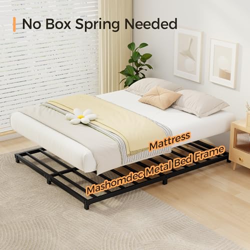 4 Inch Queen Size Low Profile Metal Bed Frame - Heavy Duty Steel Support, Noise-Free, Easy Assembly