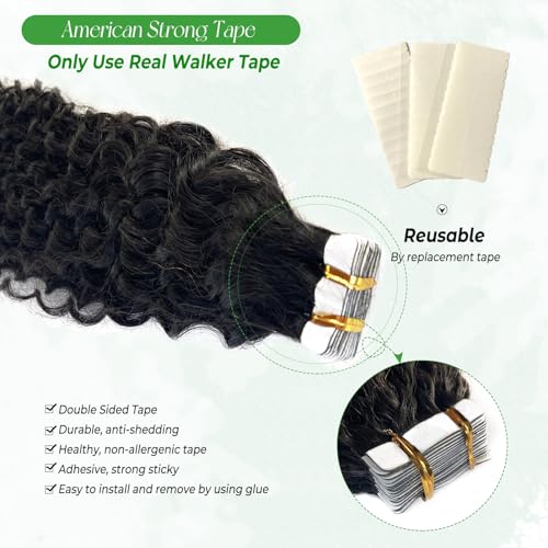Water Wave Tape-in Hair Extensions 16 Inch Natural Black Remy Human Hair - #1B(WW) / 50g/Pack 20pcs