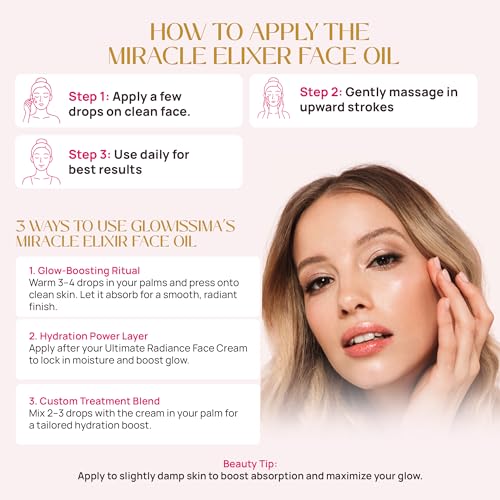 GLOWISSIMA Miracle Elixir Face Oil for Women ? Lightweight Nourishing Radiance Oil for Glowing Skin, Dark Spots & Smooth Texture ? Hydrating Facial Oil, Fast-Absorbing, Non-Greasy, 1 oz
