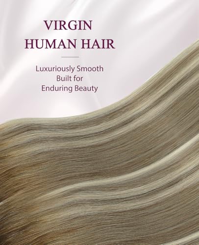 Pinkpearl Invisible Tape in Hair Extensions - 20pcs 20 Inch Balayage Walnut to Ash & Blonde