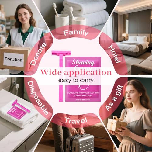 Women's Disposable Razors Individually Wrapped and Womens Shaving Cream Bulk Travel,Twin Blade,Disposable Razors Women Bulk with Clear Safety Cap Care Dry Skin 0.53oz Shave Gel for Travel Guests£¨60£©