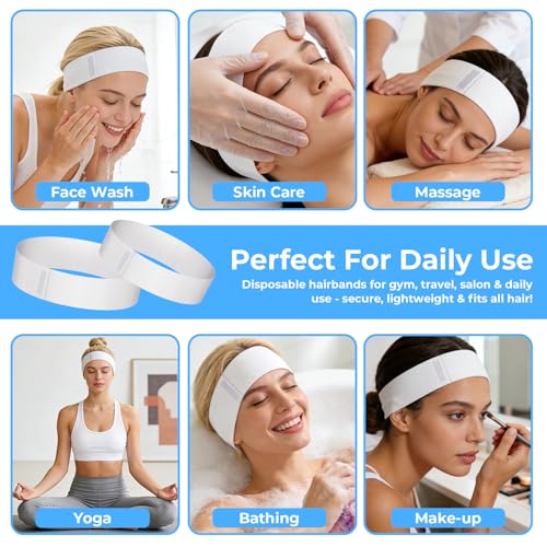 White Disposable Spa Facial Headbands 100PCS with Adjustable Magic Tape