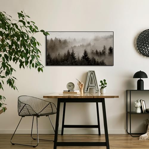 Large Forest Canvas Wall Art - 24x48 Inch Nature Landscape Print with Black Frame