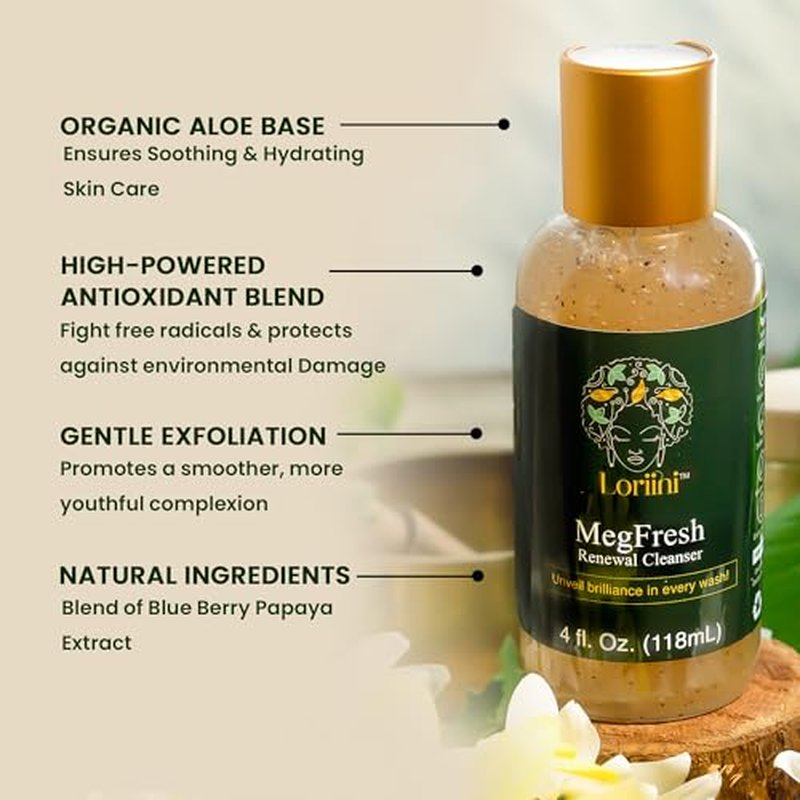 MegFresh Facial Cleanser | Made in USA | Exfoliating Face Scrubber With Aloe, Papaya, Natural Fruit Extracts | Face Wash for Acne & All Skin Types | Revitalizing Skin Care for Women ? 4oz