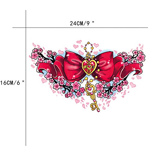 Beautiful Fake 3D Decal Temporary Tattoo for Women Bow Tie Key Design Tattoo Sticker Body Chest Waist Art Tattoos 3 Sheets