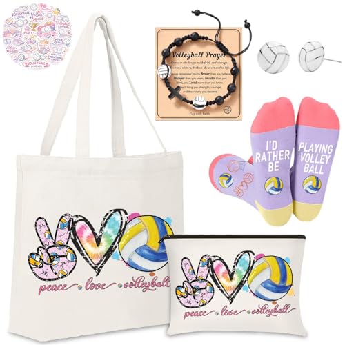 Volleyball Gift Set for Girls - 6-Piece Teen Girl Volleyball Accessories with Socks Earrings Makeup Bag & Stickers - Variation of THIS listing