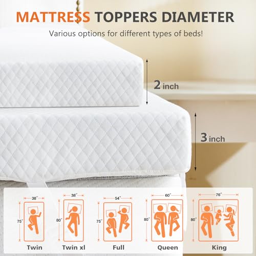 Sweetcrispy King Memory Foam Mattress Topper 2 Inch Gel Infused, White