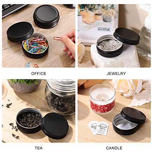 Therwen 96 Pcs Aluminum Tin Jars Containers Metal Leak Proof Cosmetic Tin Jars Containers Round Screw Lids Lip Balm Can Empty Refillable Cosmetic DIY Storage (2oz,Black)