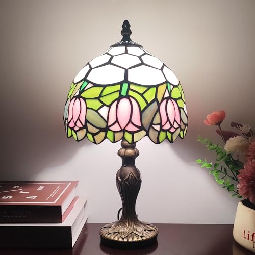Pink Tulip Tiffany Table Lamp Small Stained Glass Desk Lamp 3-Way LED – XPHMXP