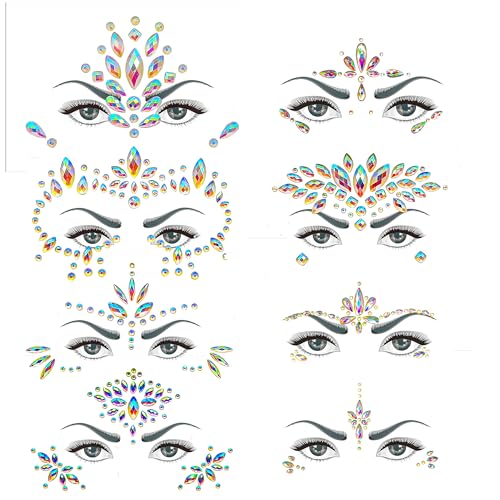 8Sets Noctilucent Face Gems Body Stickers Glow in the Dark Luminous Face Jewels fluorescent face tattoo crystals rhinestone sticker body jewelry for Halloween