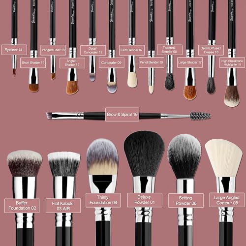 Professional Makeup Brush Set with Holder - 19 Pcs Synthetic Tools for Face & Eye Makeup
