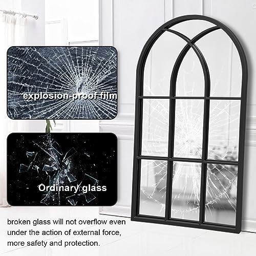 Dewfig Arched Wall Mirror 42x24 Inch Windowpane Mirror Black Variation of Windowpane-qm