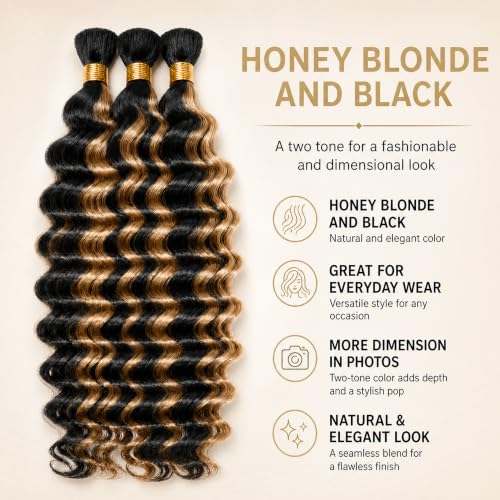 Blonde Deep Wave Human Braiding Hair Bundles - 22 Inch, 150g, Variation #P1B27-BRD-150g