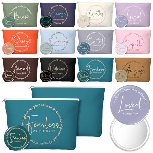 Christian Makeup Bags with Mirrors - Bible Verse Gift Set, Vintage, 12 Pieces
