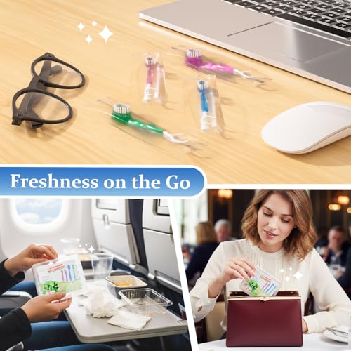FAWROT 70 Pack 5-in-1 Mini Disposable Travel Toothbrush with Flavors & Tongue Scraper