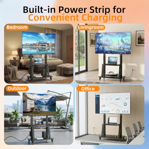 Rolling TV Stand with Power Outlet for 32–83 Inch TVs (Height 53–59", 130 lb) – Duiliuu