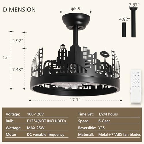 Industrial Ceiling Fan with Light and Remote Control, 18-Inch