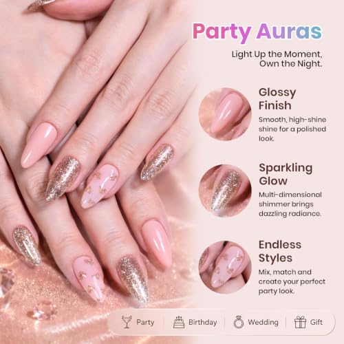 Beetles Glitter Gel Nail Polish Set - Party Auras 20 Colors with Top Coats