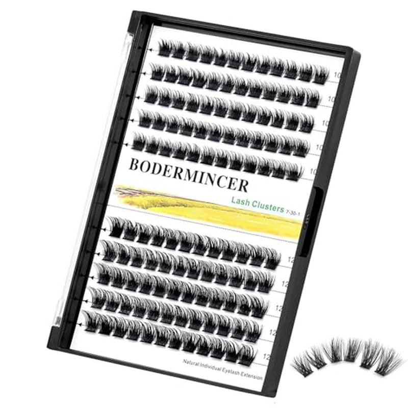 Bodermincer 120 Clusters 10mm+12mm/12mm+14mm Mixed Lash Cluster False Eyelash Individual Cluster EyeLashes Grafting Fake False Eyelashes Eyelash Extension (M01-Black-12mm)