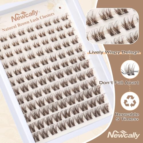 Brown Lash Clusters Natural Eyelash Clusters Brown Lash Extension Invisible Lash Band C-curly Cluster Eyelash Extension 10-16MM Cluster Lashes by Newcally