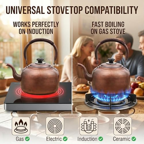 Bronze 3.2 Quart Solid Copper Whistling Kettle - Large Capacity & Cool-Touch Handle