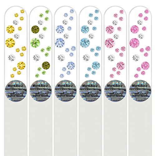 Mont Bleu Crystal Glass Nail Files Gift Set – 5+1 Free, Handmade with Swarovski, Durable & Gentle for Natural Nails